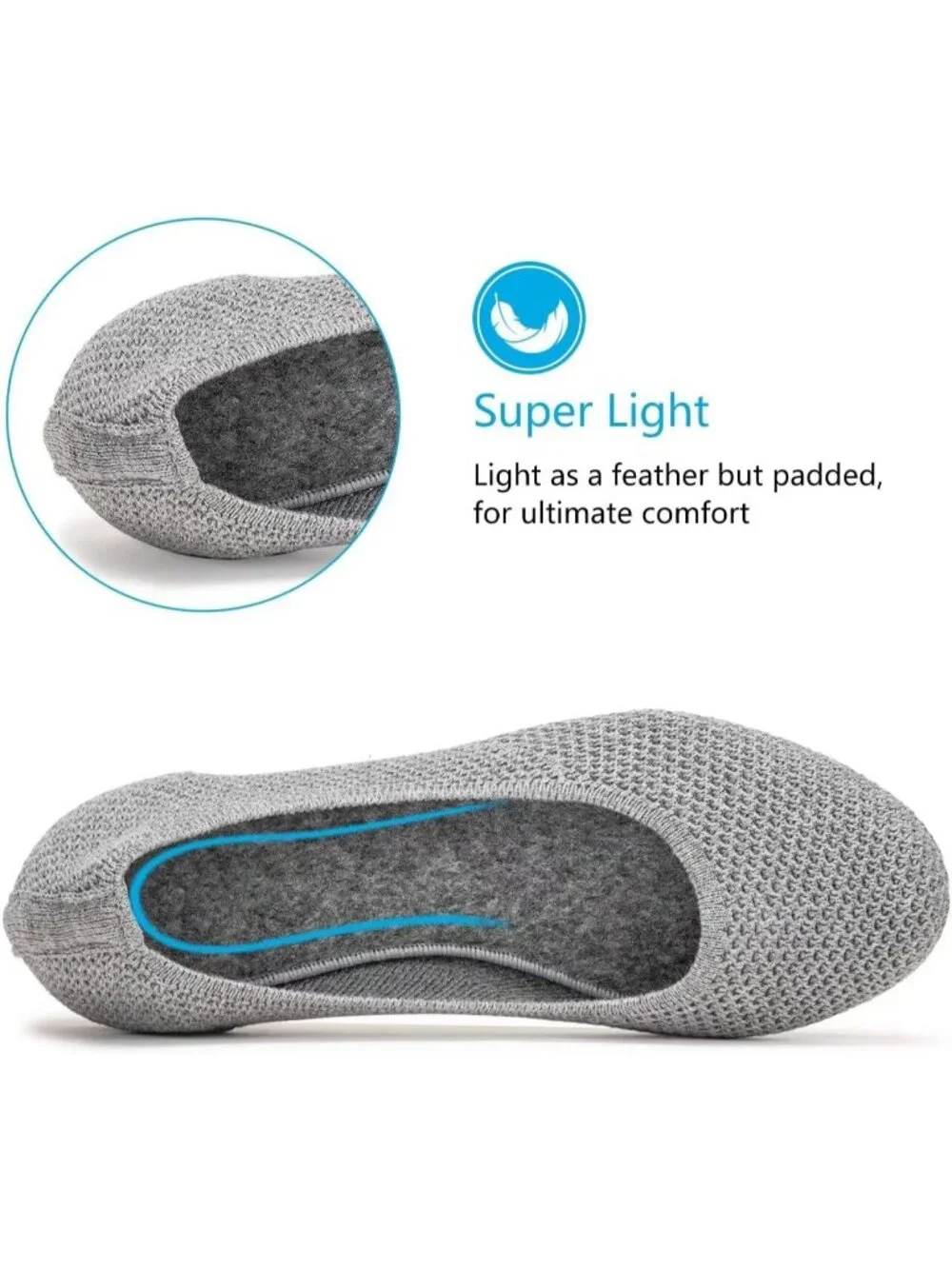 Women's Grey Round Toe Knit Dress Low Wedge Slip On Ballerina Ballet Flat Shoes